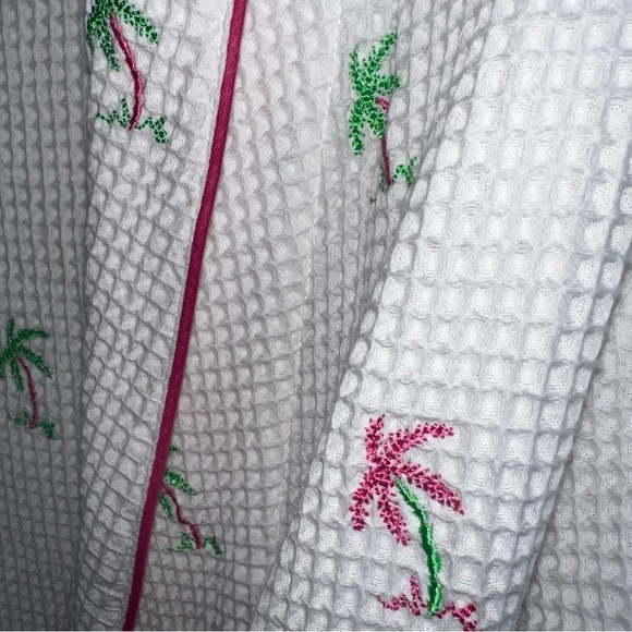 Quacker Factory Waffle Knit Palm Tree Robe Belted Size Large - Picture 8 of 8